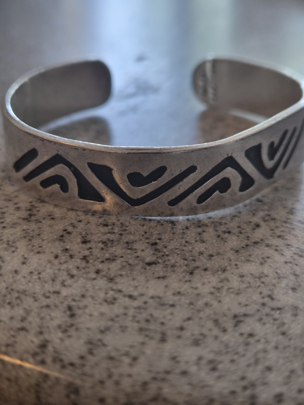 Vintage Taxco Mexico Sterling Silver Overlay Cuff Bracelet TR-110 Geometric